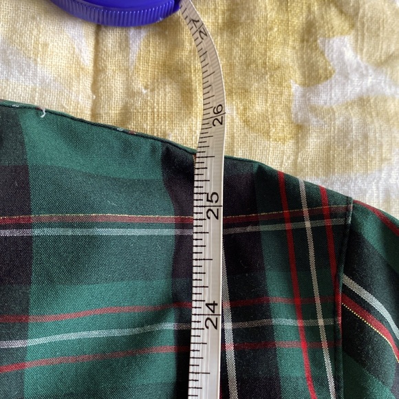 Beautiful tartan 3/4 sleeve button down shirt with gold thread XL EUC HOLIDAY - Picture 15 of 16